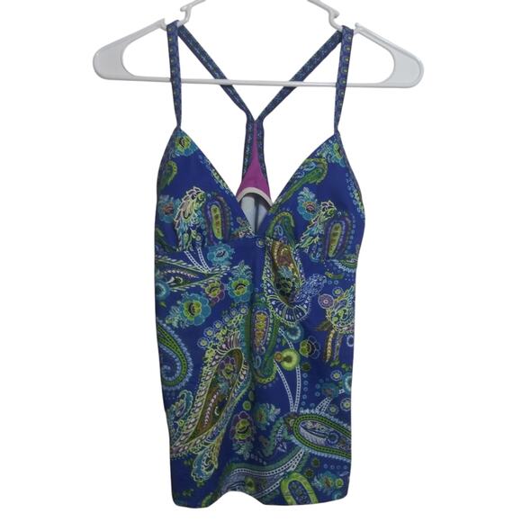 ATHLETA Offshore Racerback Tankini Top Paisley Blue Swim Size Small - Picture 1 of 9